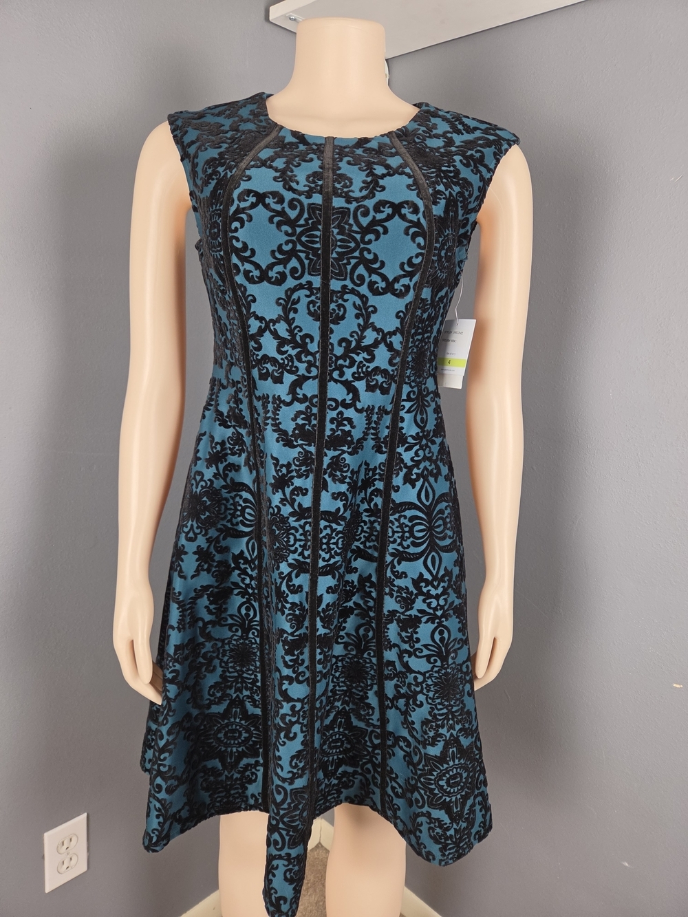Danny & Nicole Teal Dress with Black Damask Midi